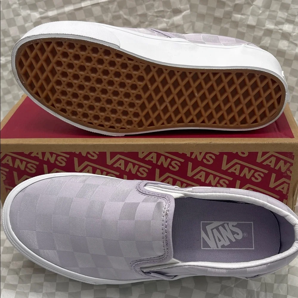 Vans Platform Sneakers Classic Slip-On Stackform Satin Checkerboard Lilac